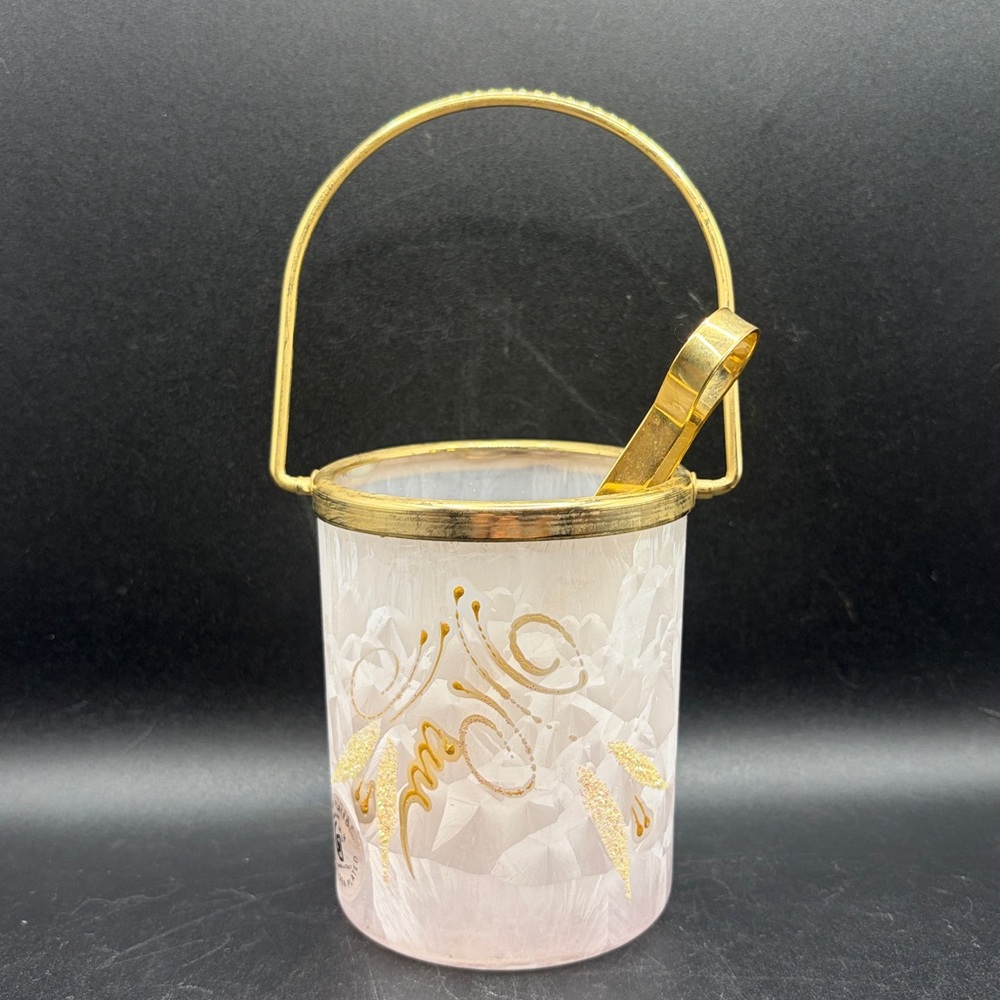 Vintage Creazioni Italy Personal Hand Painted Frosted Floral Ice Bucket w Tongs